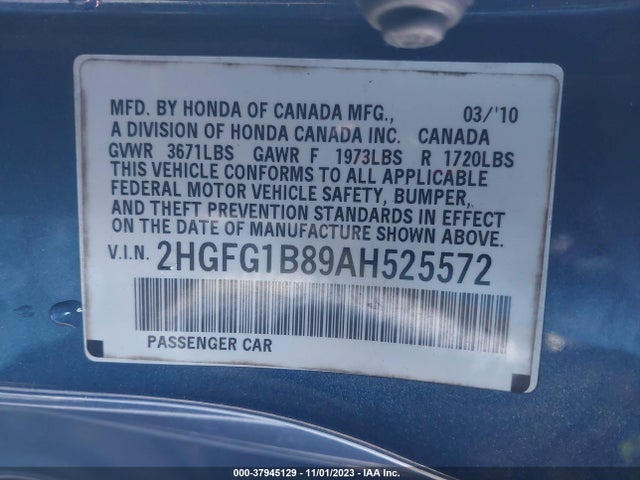 2010 HONDA CIVIC CPE 2HGFG1B89AH525572 Photo 8