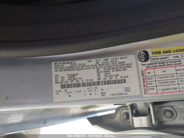 2013 FORD FIESTA SE VIN: 3FADP4BJ0DM225988