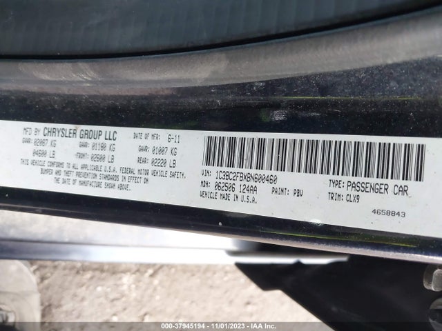 2011 CHRYSLER 200 LIMITED VIN: 1C3BC2FBXBN600460