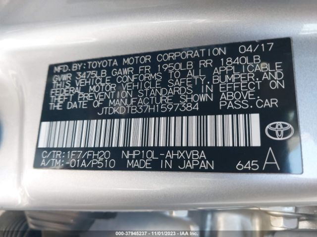 JTDKDTB37H1597384 Toyota Prius C One