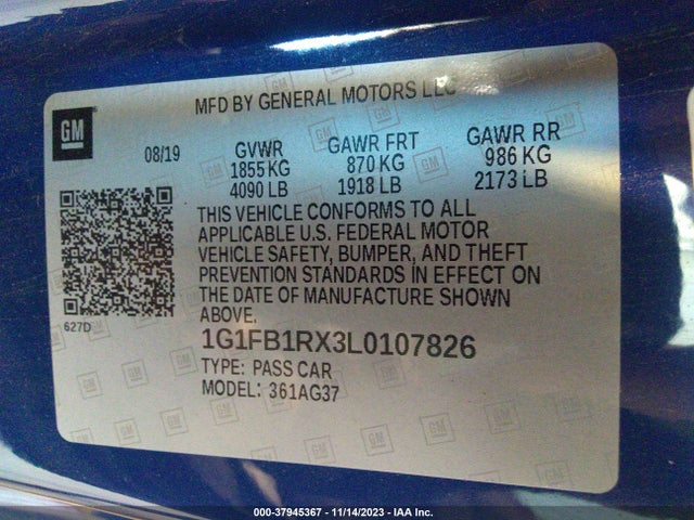 Chevrolet Camaro Rwd  1lt 2020 1G1FB1RX3L0107826 Image 9