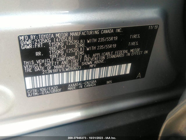 Toyota Rav4 Limited 2020 2T3N1RFV1LW093623 Image 9