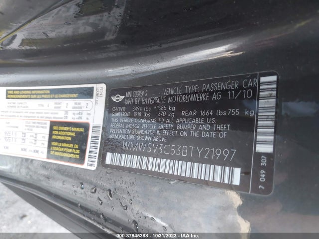 2011 MINI COOPER S WMWSV3C53BTY21997 Photo 8