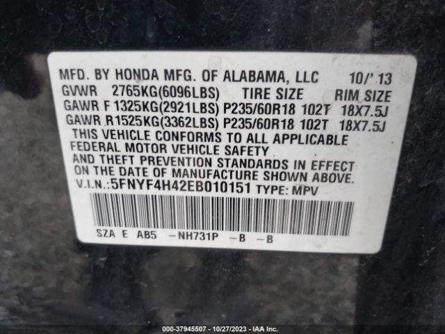 5FNYF4H42EB010151 Honda Pilot Ex