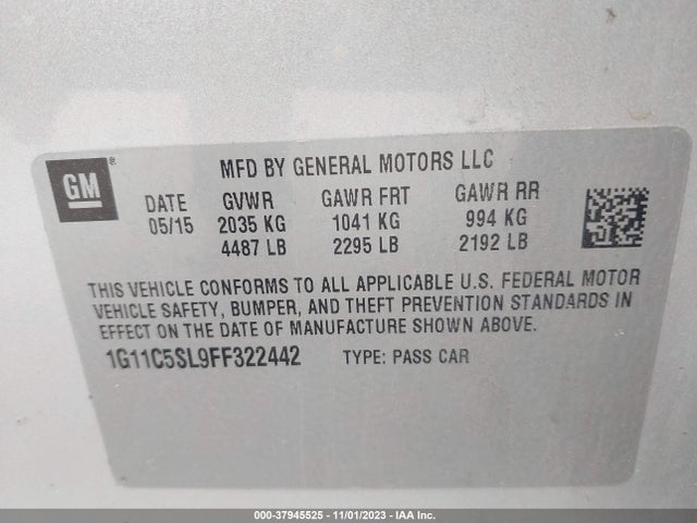 Chevrolet MALIBU 1LT 2015 1G11C5SL9FF322442 Image 9