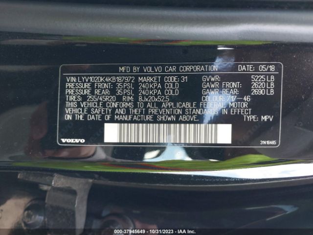 LYV102DK4KB187972 Volvo Xc60 T5 Momentum