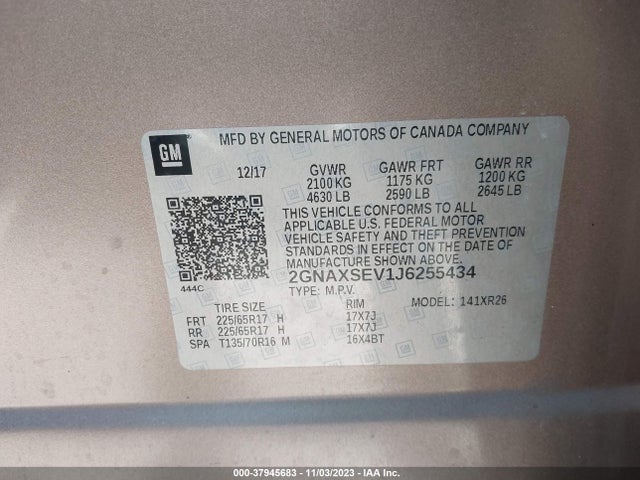 Chevrolet EQUINOX LT 2018 2GNAXSEV1J6255434 Image 9