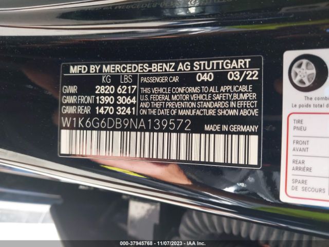 W1K6G6DB9NA139572 Mercedes-Benz S-class S 500