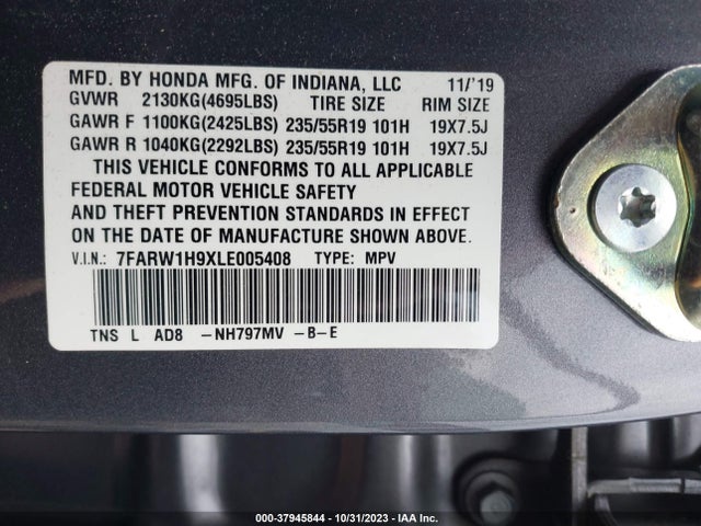 2020 HONDA CR-V 2WD TOURING VIN: 7FARW1H9XLE005408