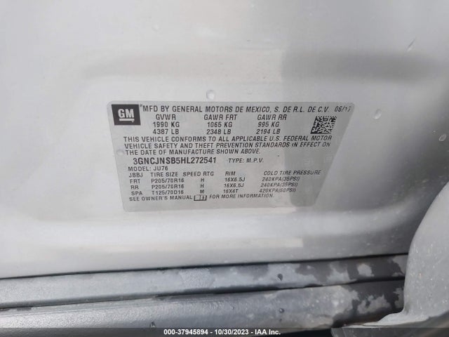 Chevrolet TRAX LS 2017 3GNCJNSB5HL272541 Image 9