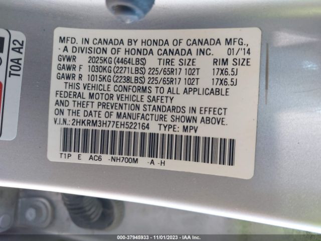 2HKRM3H77EH522164 Honda Cr-v Ex-l