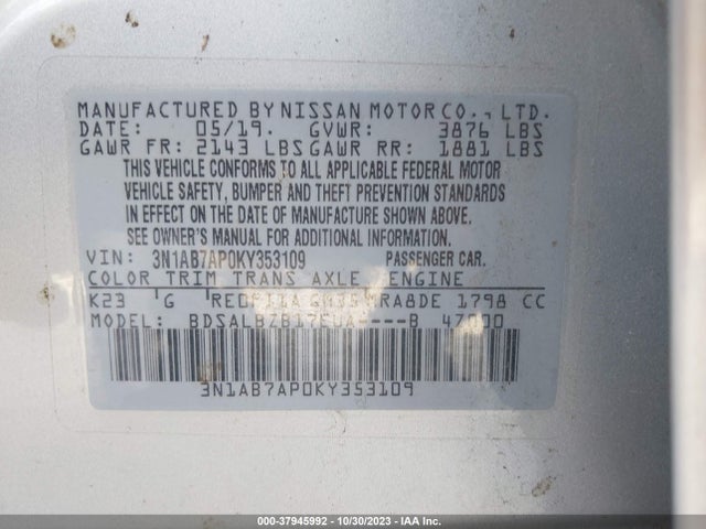 Nissan SENTRA S 2019 3N1AB7AP0KY353109 Image 9