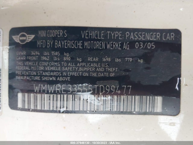 2005 MINI COOPER S WMWRE33555TD99477 Photo 8