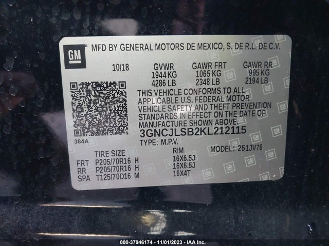 Chevrolet Trax Lt 2019 3GNCJLSB2KL212115 Image 9