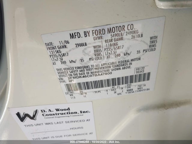 2007 FORD EDGE SE VIN: 2FMDK46C07BA47800