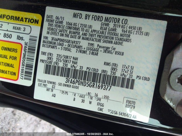 Ford FUSION SE 2016 3FA6P0HD5GR169377 Image 9