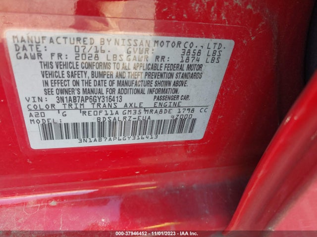3N1AB7AP6GY316413 Nissan SENTRA SR