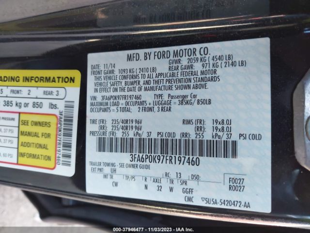 3FA6P0K97FR197460 Ford Fusion Titanium