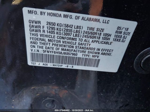 5FNYF6H58JB057960 Honda Pilot Ex-l