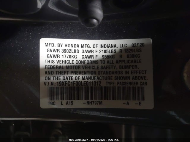 Honda CIVIC EX 2020 19XFC1F30LE011312 Image 9