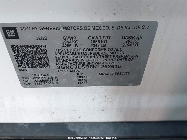 Chevrolet Trax Lt 2019 3GNCJLSB8KL262615 Image 9