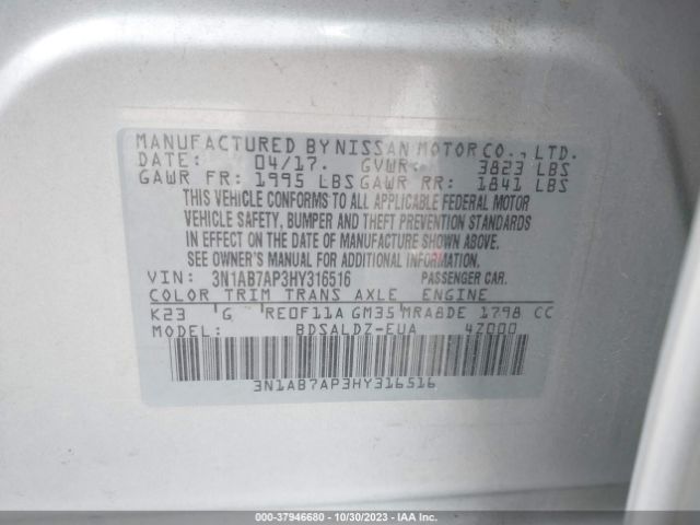 3N1AB7AP3HY316516 Nissan SENTRA SV