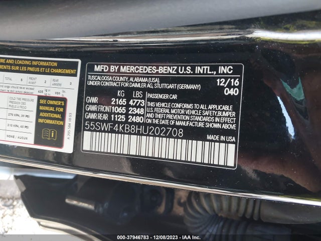 Продажа на аукционе авто 2017 Mercedes-benz C 300 4matic/luxury 4matic/sport 4matic, vin: 55SWF4KB8HU202708, номер лота: 37946783