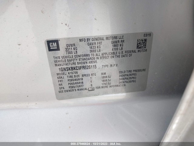Chevrolet Tahoe Lt 2015 1GNSKBKC9FR626115 Image 9