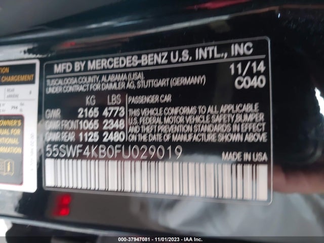 2015 MERCEDES-BENZ C 300 SPORT 4MATIC/LUXURY 4MATIC/4MATIC VIN: 55SWF4KB0FU029019