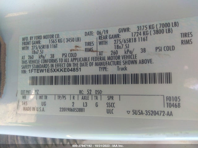 Ford F-150 Xlt 2019 1FTEW1E5XKKE04851 Image 9