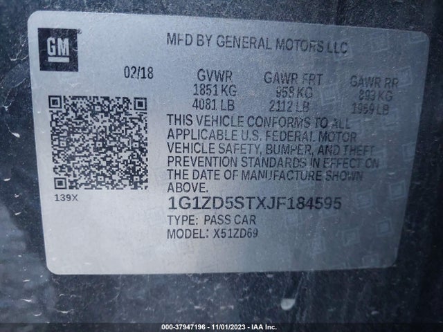 Chevrolet MALIBU LT 2018 1G1ZD5STXJF184595 Image 9