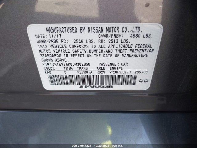 2018 INFINITI Q50 3.0T LUXE VIN: JN1EV7AP6JM362858