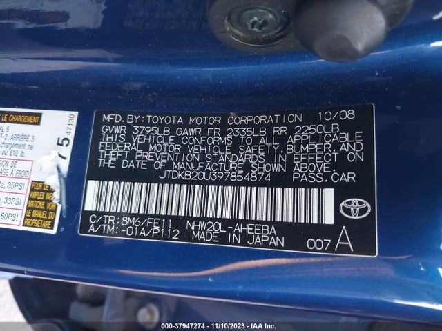 2009 TOYOTA PRIUS VIN: JTDKB20U397854874