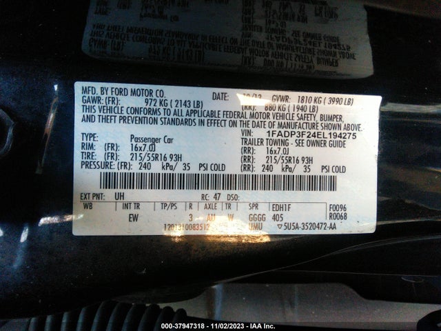 2014 FORD FOCUS SE VIN: 1FADP3F24EL194275