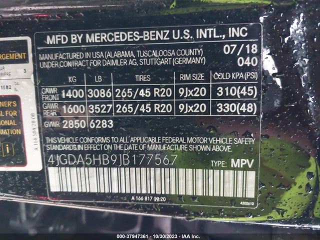 2018 MERCEDES-BENZ GLE 350 VIN: 4JGDA5HB9JB177567