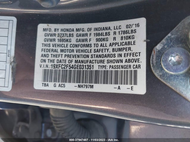 Honda Civic Lx 2016 19XFC2F54GE031351 Image 9