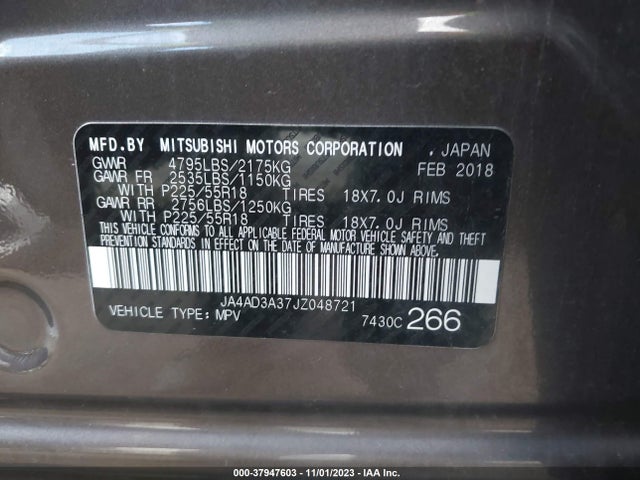 Mitsubishi Outlander Le 2018 JA4AD3A37JZ048721 Image 9