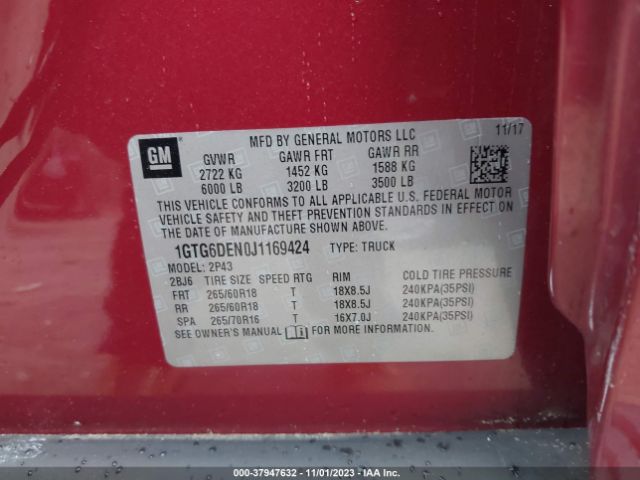 1GTG6DEN0J1169424 GMC CANYON SLT