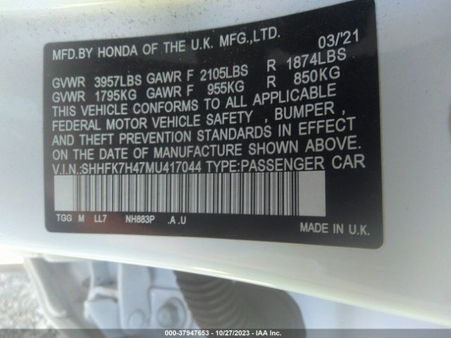 SHHFK7H47MU417044 Honda Civic Hatchback Sport