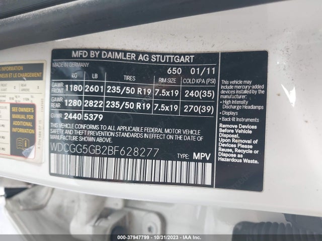 2011 MERCEDES-BENZ GLK 350 VIN: WDCGG5GB2BF628277