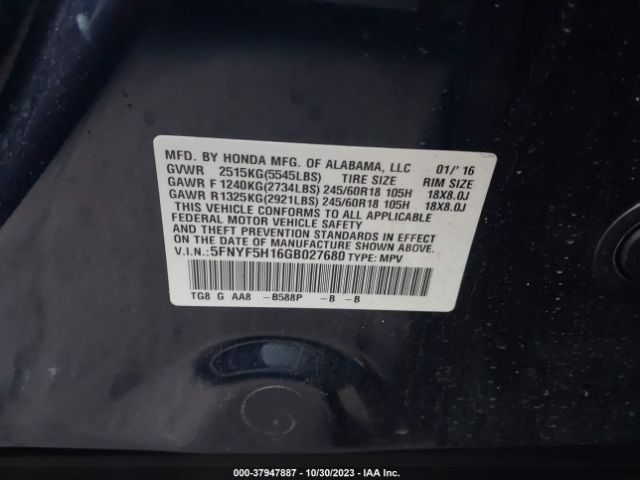 5FNYF5H16GB027680 Honda PILOT LX