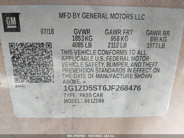 Chevrolet MALIBU LT 2018 1G1ZD5ST6JF268476 Image 9
