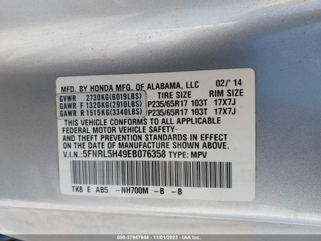 Honda ODYSSEY EX 2014 5FNRL5H49EB076358 Image 9