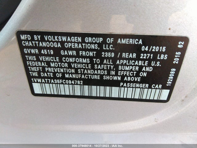 1VWAT7A35FC094782 Volkswagen Passat 1.8t Limited Edition
