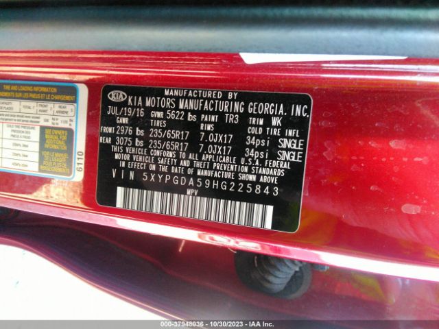 5XYPGDA59HG225843 KIA Sorento Lx V6