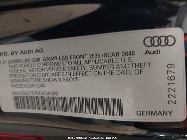 WAUDACF57MA059398 Audi A5 Sportback Premium 45 Tfsi Quattro