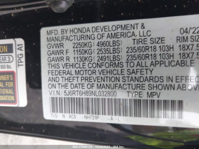 5J6RT6H89NL032800 Honda Cr-v Hybrid Ex-l