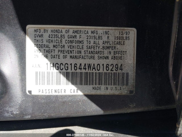 1998 HONDA ACCORD SDN LX VIN: 1HGCG1644WA016294