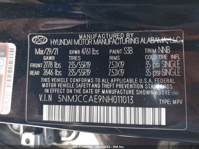 2022 HYUNDAI TUCSON SEL VIN: 5NMJCCAE9NH011013