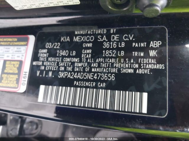 3KPA24AD5NE473656 KIA RIO S